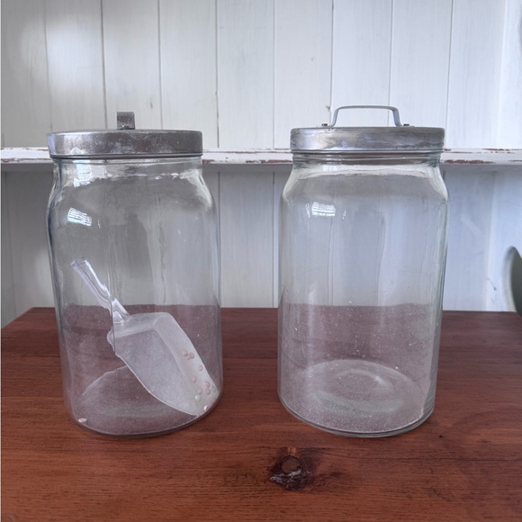 Other - Pair of Clear Glass Canisters with Metal Lids - Clear